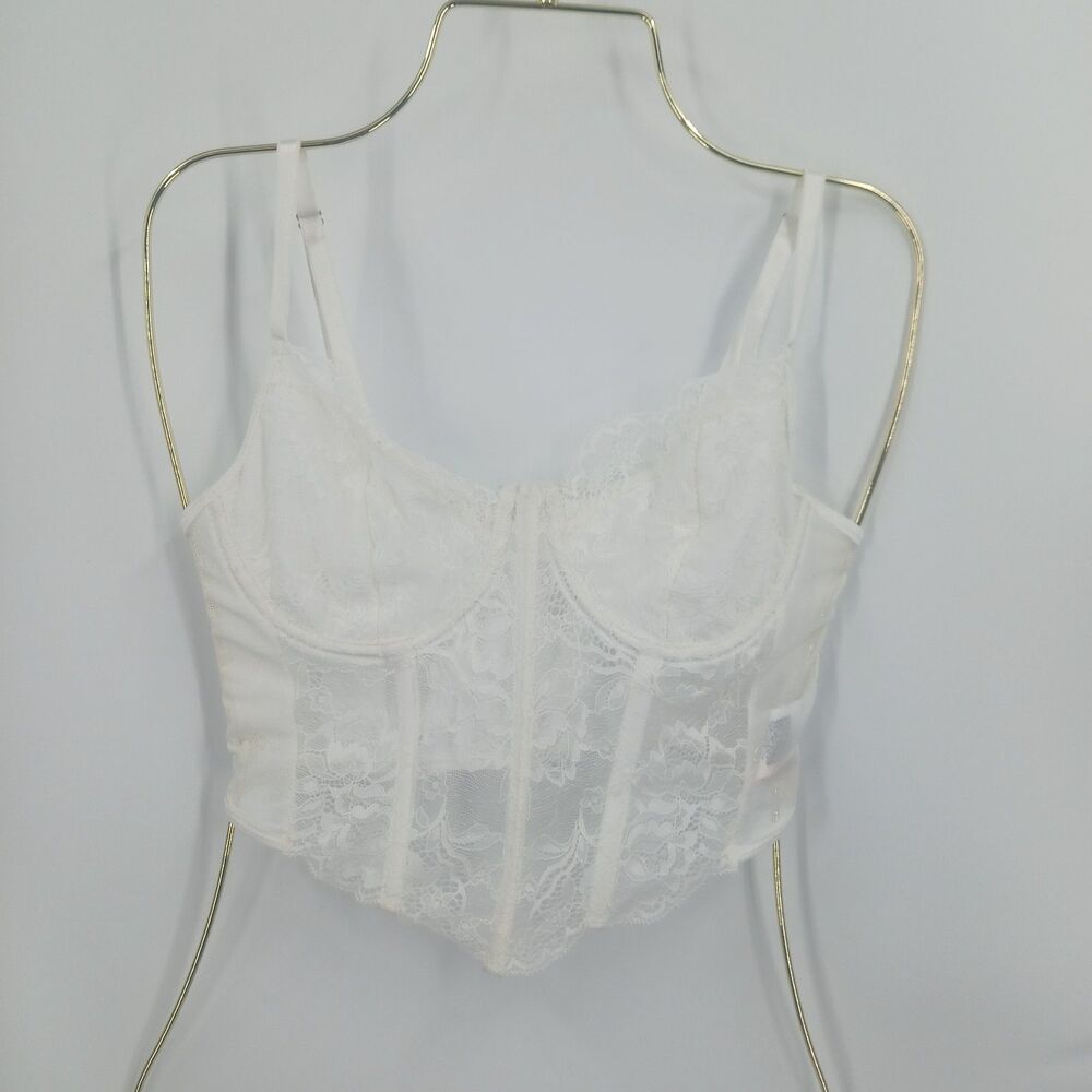 womens shein White Lace Crop Top Sleeveless Structured Bodice Size S